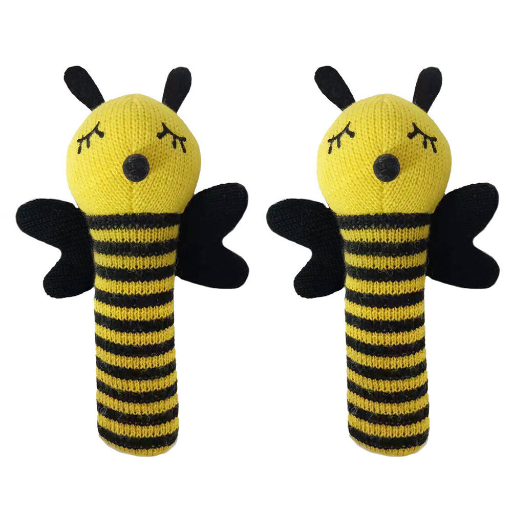 Annabel Trends Baby Hand Rattle Knit Sensory Play Toy 18.5cm Bumble Bee (2 Pack)