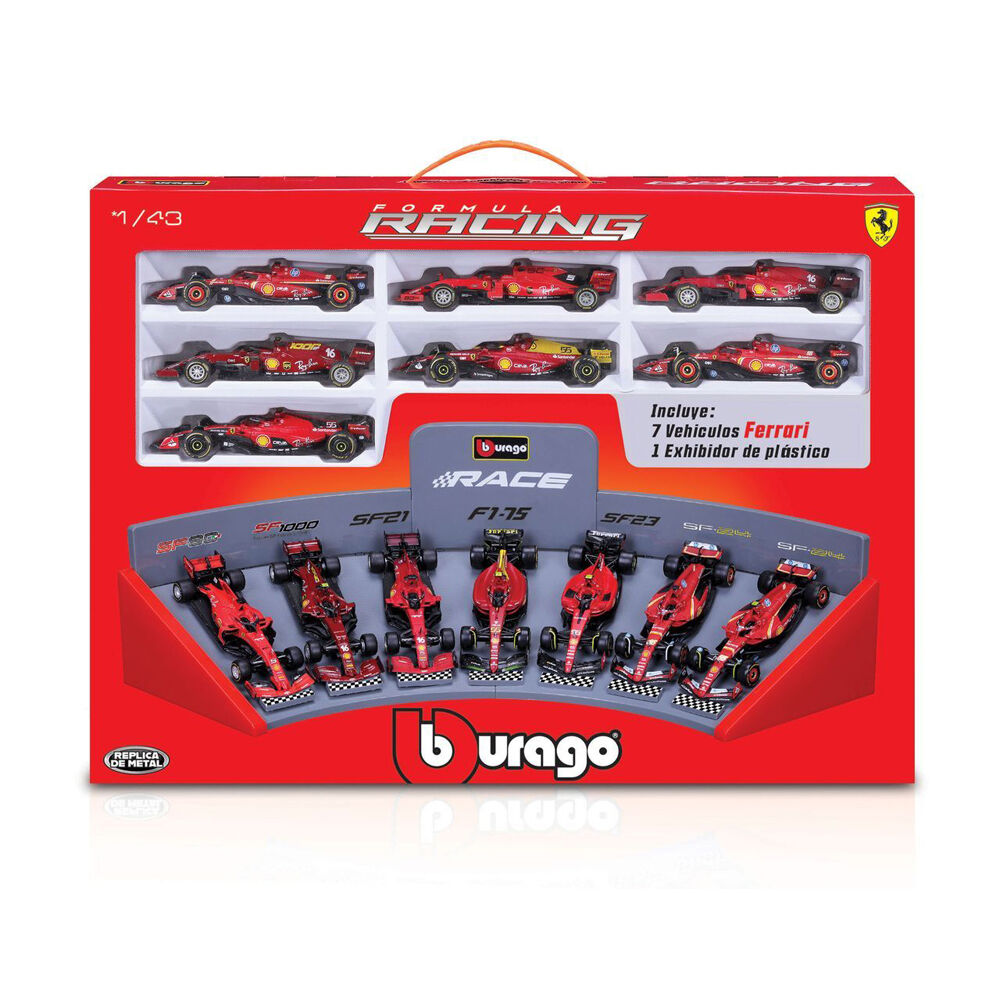 Bburago Ferrari - Collection & Display Stand Formula 1 Car Toy 1:43 (7 Pieces)
