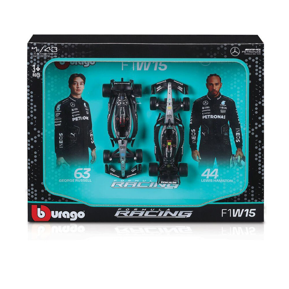 Bburago 2024 Mercedes AMG W15 Gift Pack Formula 1 Car Toy 1:43 (2 Pieces)