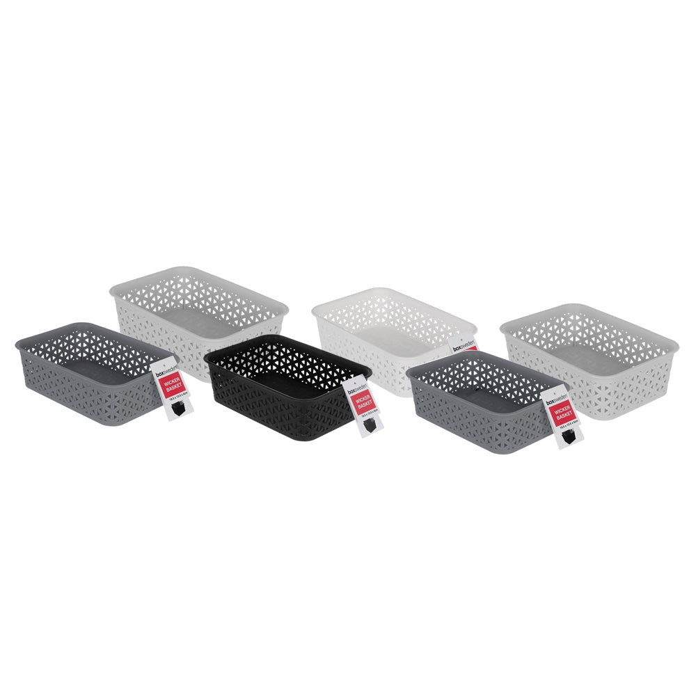 Boxsweden 19.5cm Wicker Design Basket Organiser Rectangular Storage Assorted (6 Pack)