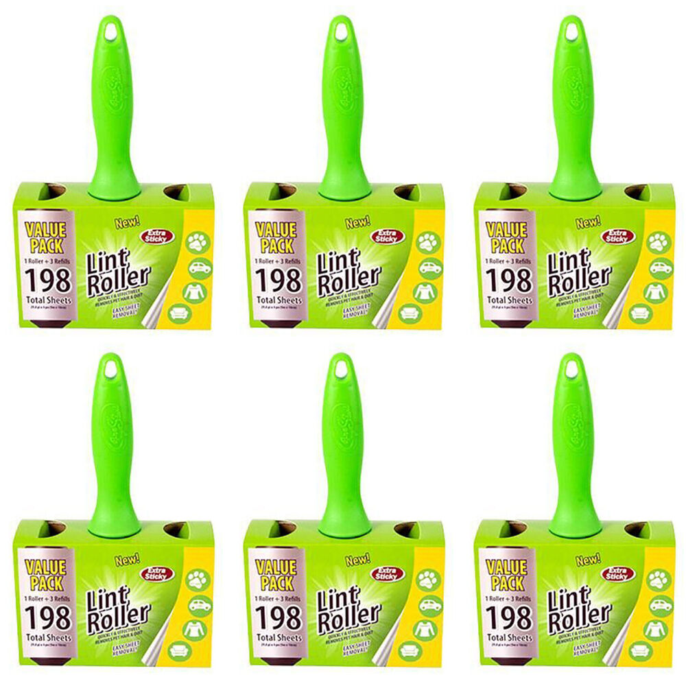 Fresh Start Extra Sticky Lint Roller Dust/Hair Remover w/3xRefills 198-Sheet (6 Pack)