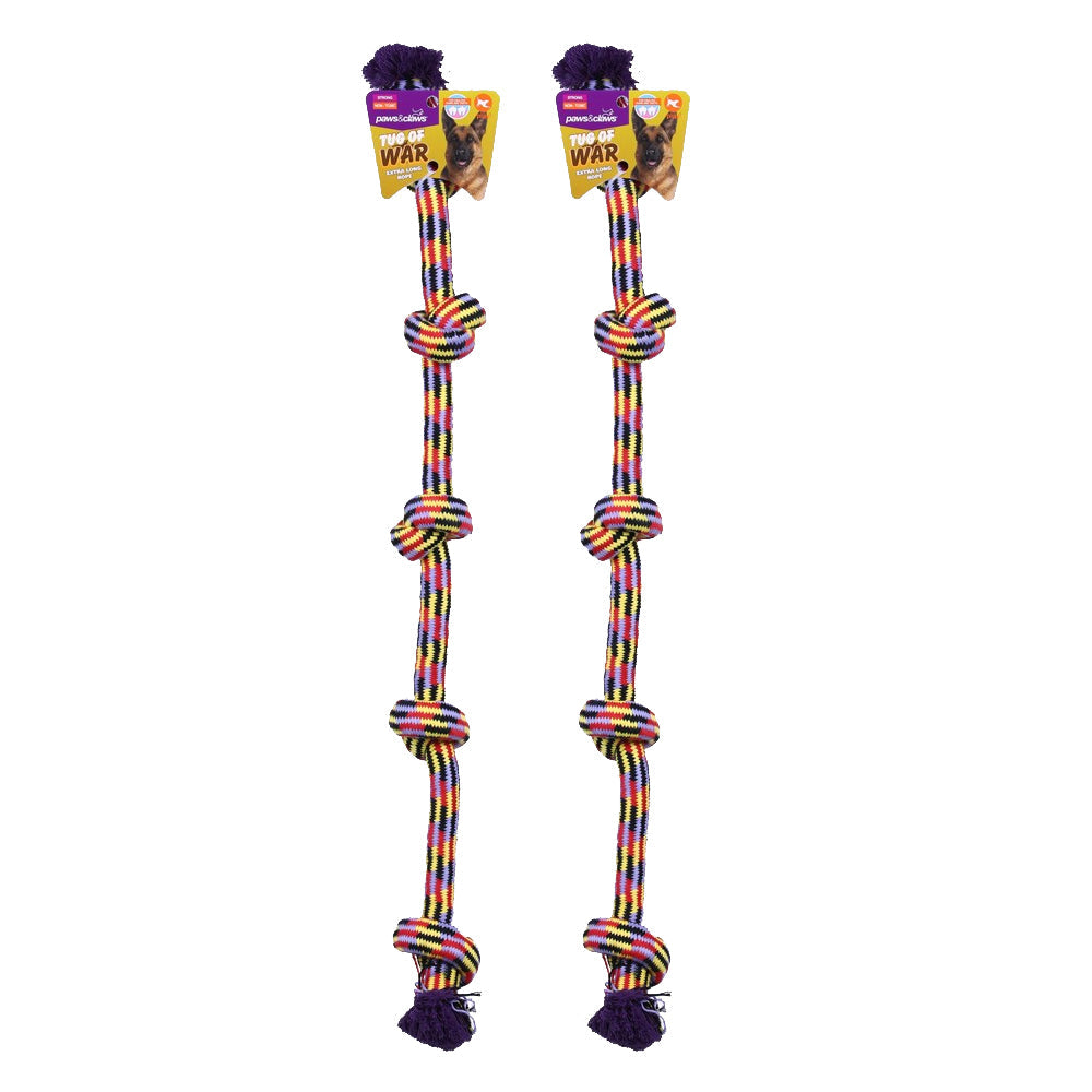 Paws and Claws 105cm Extra Long Knotted Rope Dog/Cat Tugging Play Toy Assorted (2 Pack)