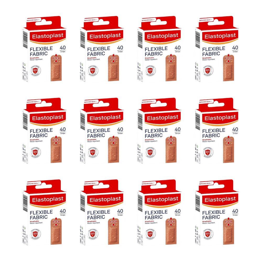 Elastoplast 40pc Elastoplast Flexible Fabric Strips Bandage Breathable Water Resistant (12 Pack)