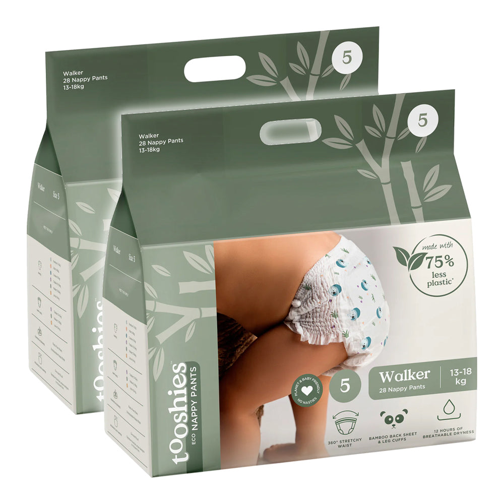 Tooshies 28pc Tooshies Size 5 13-18kg ECO Baby Toddler Breathable Bamboo Nappy Pants (2 Pack)