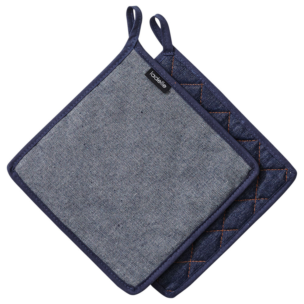 46149-02-2pc-ladelle-cotton-pot-holders-kitchen-cooking-19x24cm-denim-blue