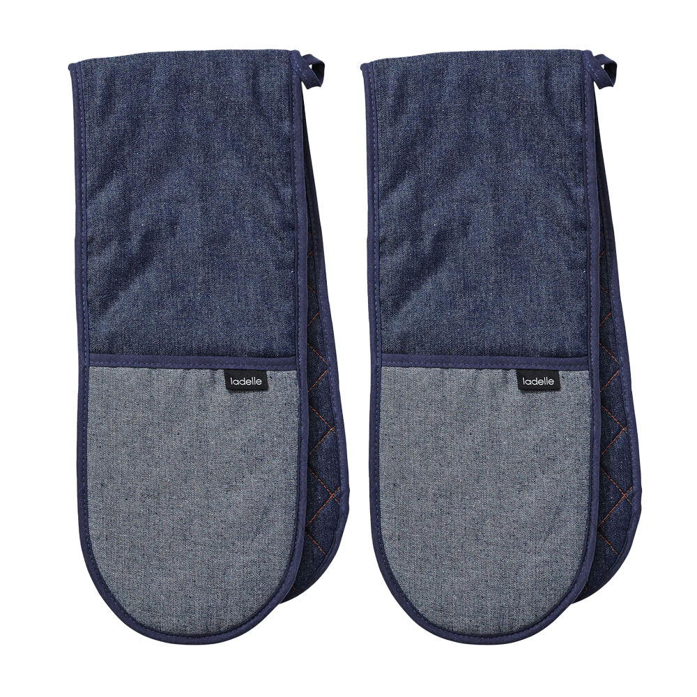 Ladelle Double Oven Mitt/Mittens Kitchen Cooking/Baking 17x89cm Denim Blue (2 Pack)