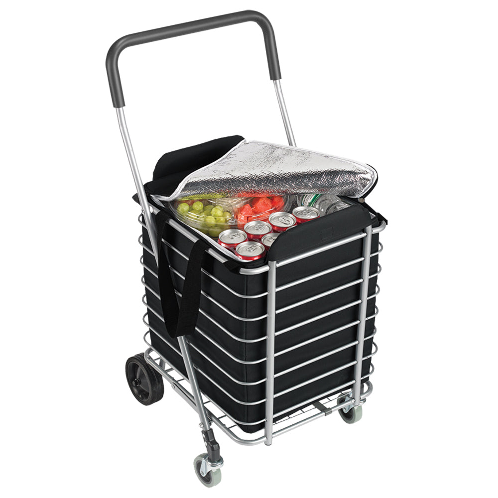 Sachi Insulated 50L Reusable Shopping Cart Bag Storage w/ Carry Handle Black (2 Pack) — image 7