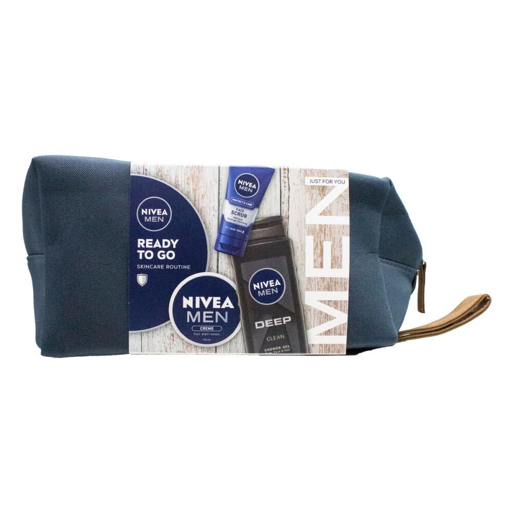 Nivea Mens Ready to Go Skincare Gift Bag w/Shower Gel Face Scrub Creme (3 Pack)