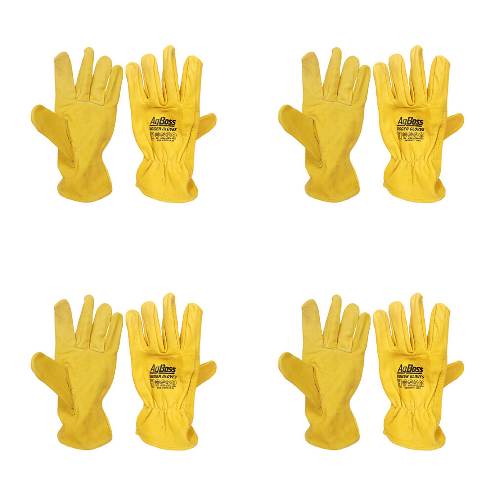 Agboss Rigger Superior Grade Leather Work Gloves Yellow Large (4 Pack)