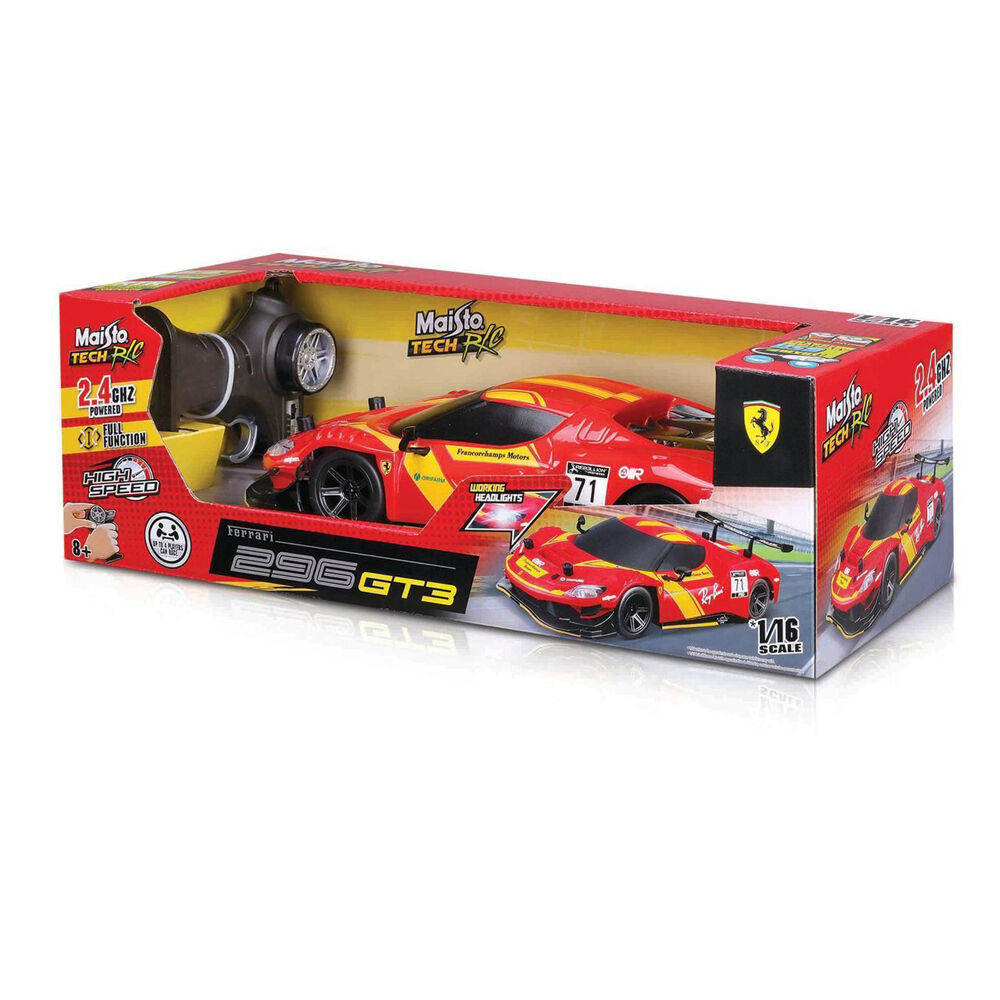 Maisto TECH 1:16 Red/Yellow Ferrari 296 GT3 #71 Remote Control Car — image 2
