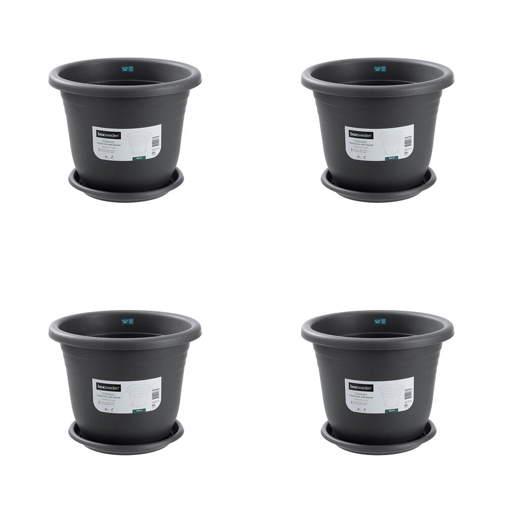 Boxsweden Classic Plastic Planter Pot 46cm w/ Saucer Assorted 46x46x37cm (4 Pack)