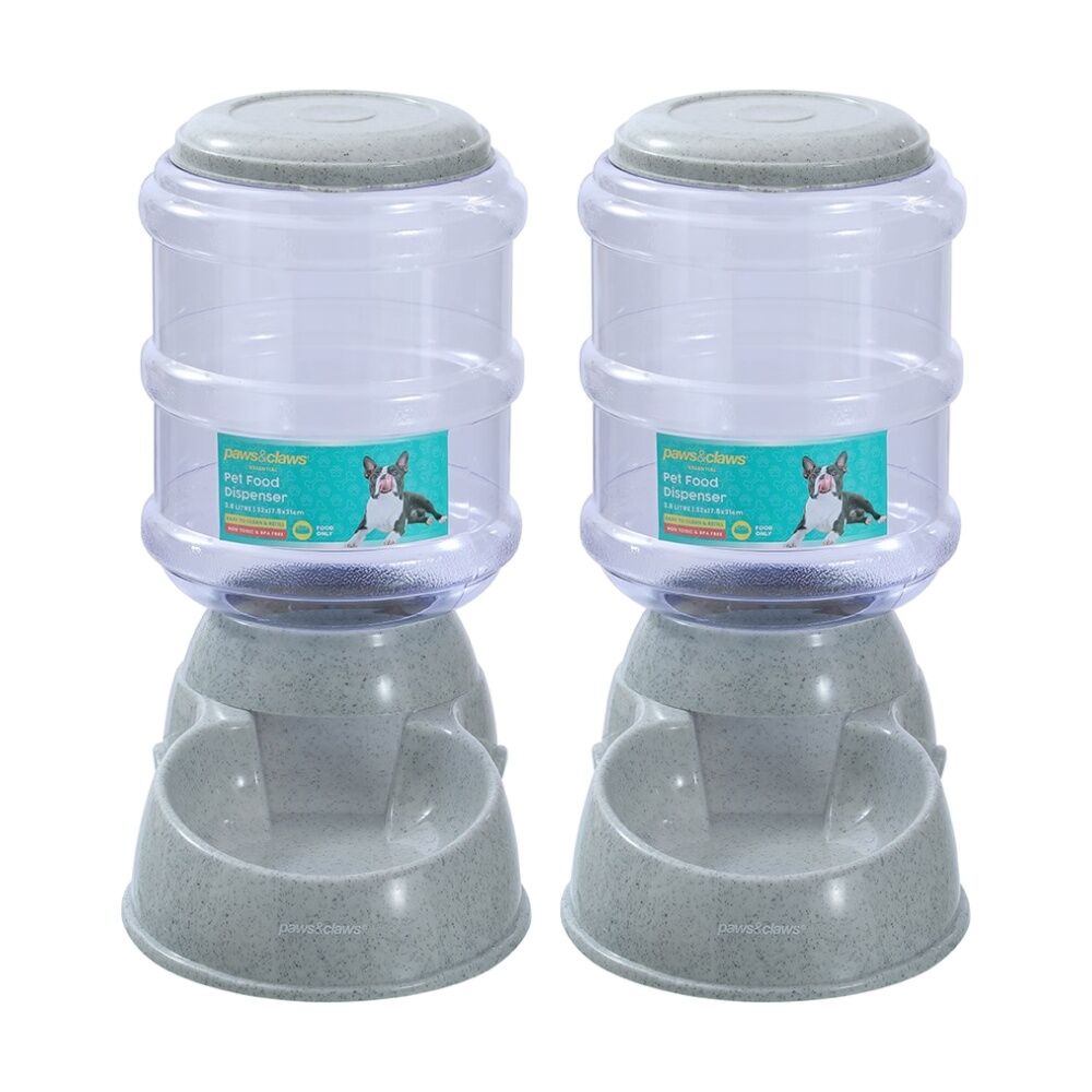 Paws and Claws Barrel Pet Food Dispenser 3.8L 32x17.5x31cm Easy To Refill (2 Pack)