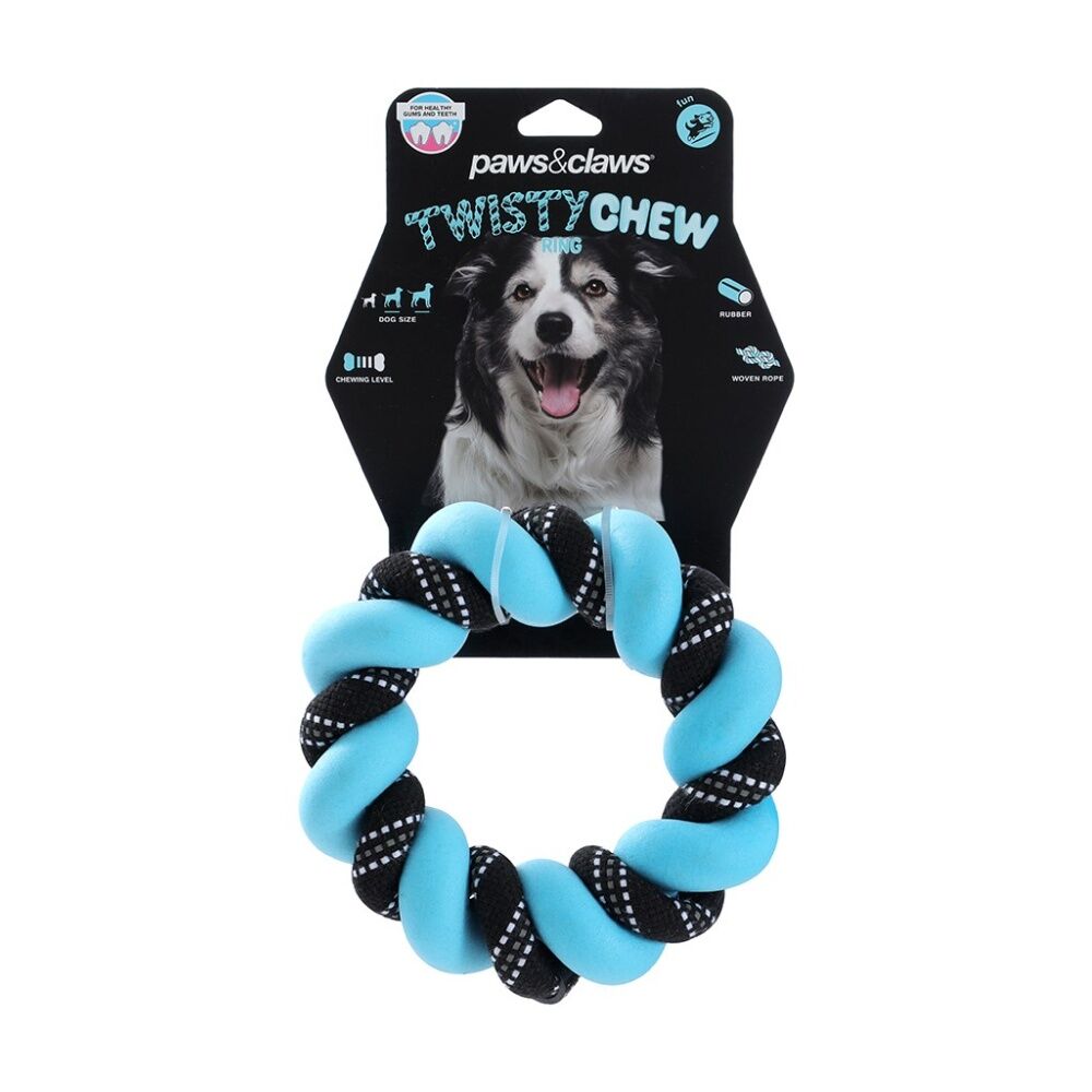 Paws and Claws Twisty Chew Ring Toy 18x4.5x4.5cm with Woven Rope Assorted