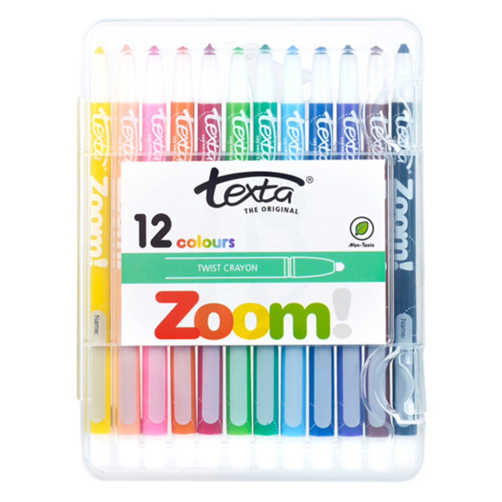 Texta 12pc Texta The Original Zoom Kids Non Toxic Twist Colouring Crayons Hard Case (2 Pack) — image 2