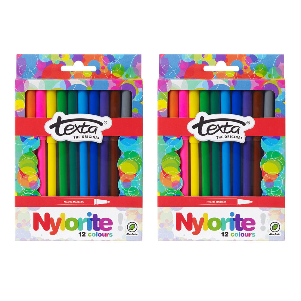 Texta 12pc Texta The Original Nylorite Coloured Drawing Kids Markers Art Water Base (2 Pack)