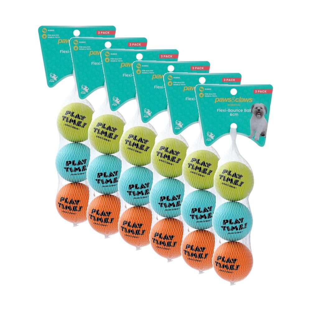 Paws and Claws 3pc Paws and Claws Flexi-Bounce Ball 6cm Rubber Made Lightweight (6 Pack)