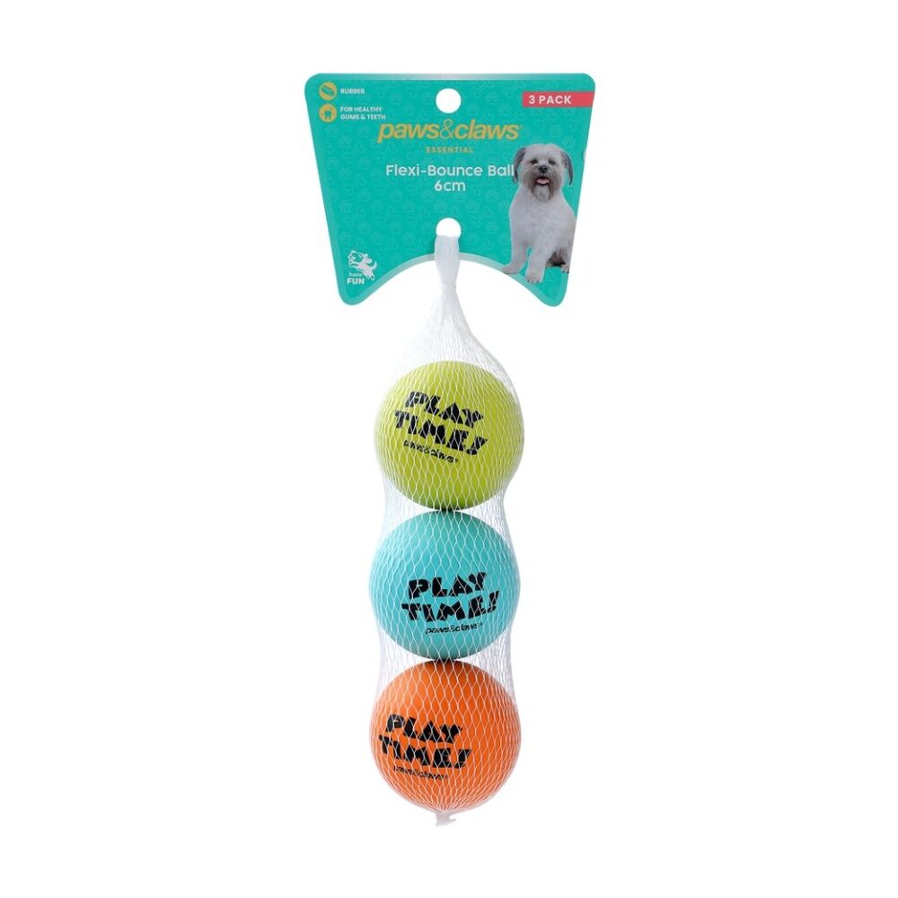 Paws and Claws 3pc Paws and Claws Flexi-Bounce Ball 6cm Rubber Made Lightweight (6 Pack) — image 2