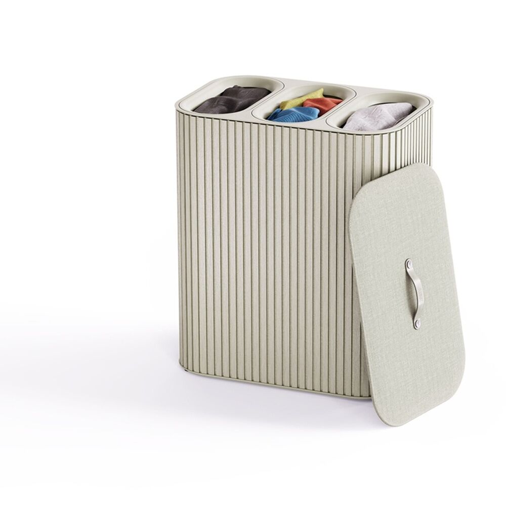 Joseph Joseph 90L Laundry Basket 3 Compartments With Drop-In Handles Bamboo Ecru
