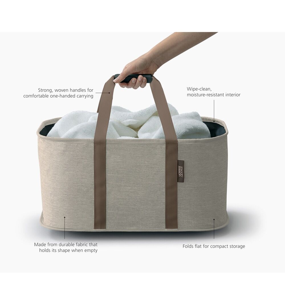 Joseph Joseph Hold-All Collapsible Laundry Washing Basket With Handles Cream-Brown — image 3