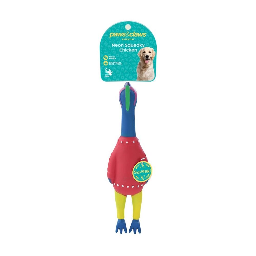 Paws and Claws Vinyl Neon Squeaky Chicken 25x7x4cm Tough Rubber Assorted (6 Pack) — image 2