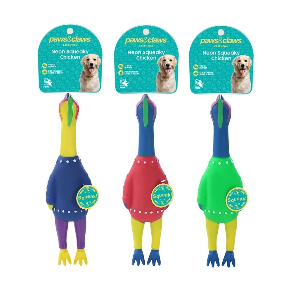 Paws and Claws Vinyl Neon Squeaky Chicken 25x7x4cm Tough Rubber Assorted (6 Pack) — image 3