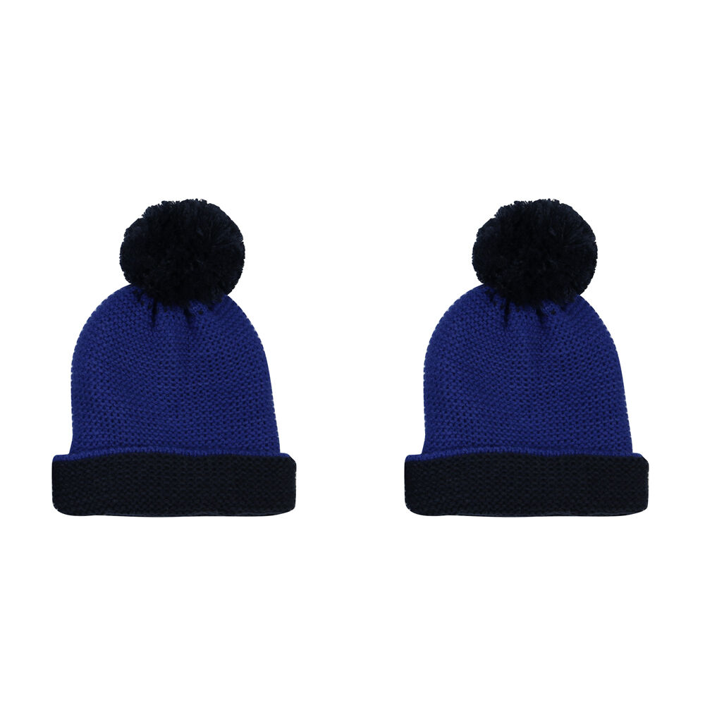 Foote Street Two Tone Beanie With Pom Pom For Kids M/L - Blue 7Y-10Y (2 Pack)