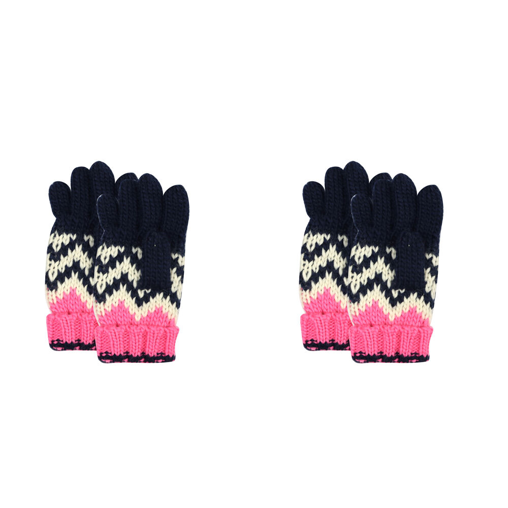 Foote Street Chevron Gloves For Kids/Children M/L - Pink/Navy - 7Y-10Y (2 Pack)
