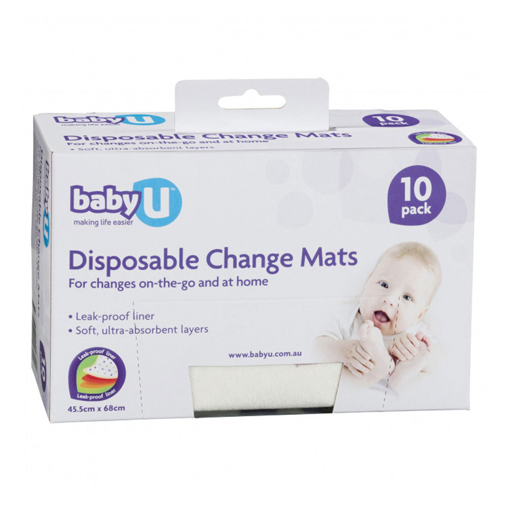 Baby U 10PK Baby U Disposable Portable Change Mats Nappies/Diaper Changing Pads WHT (2 Pack) — image 2