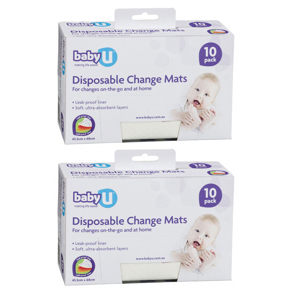 Baby U 10PK Baby U Disposable Portable Change Mats Nappies/Diaper Changing Pads WHT (2 Pack)