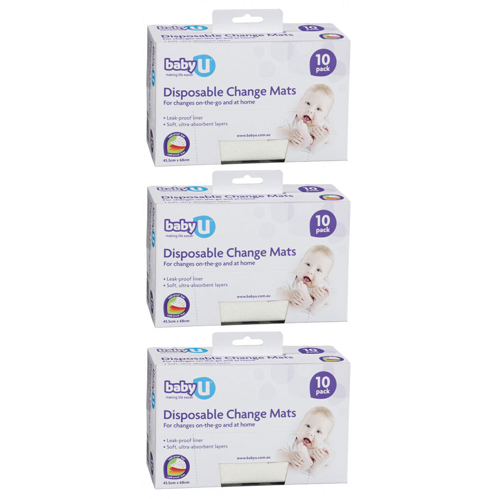 Baby U 10PK Baby U Disposable Portable Change Mats Nappies/Diaper Changing Pads WHT (3 Pack)