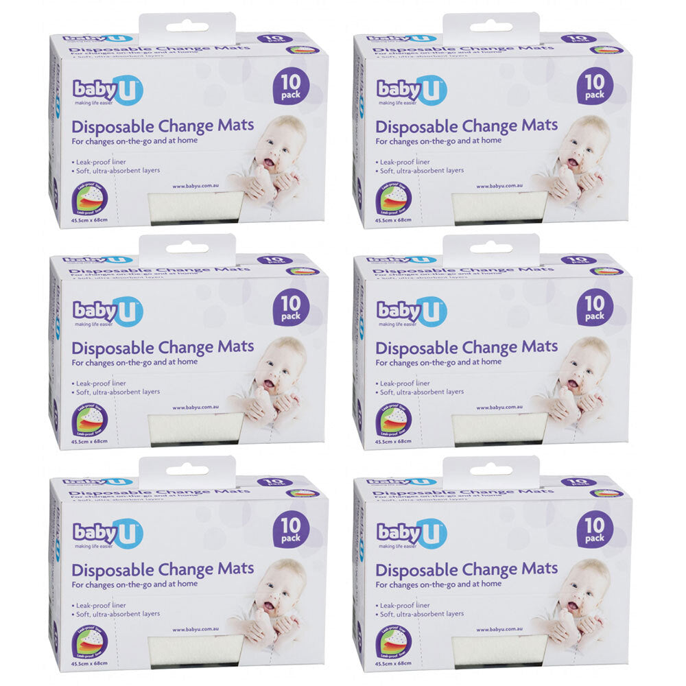 Baby U 10PK Baby U Disposable Portable Change Mats Nappies/Diaper Changing Pads WHT (6 Pack)