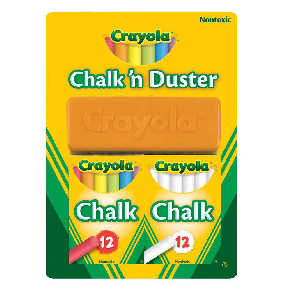 Crayola Chalk N Duster Drawing Art/Craft Draw School Supplies White/Coloured (2 Pack) — image 2