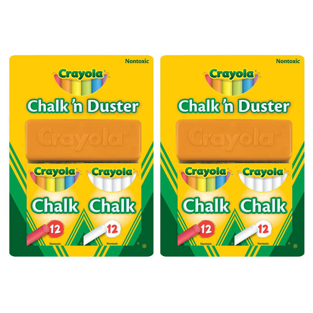 Crayola Chalk N Duster Drawing Art/Craft Draw School Supplies White/Coloured (2 Pack)