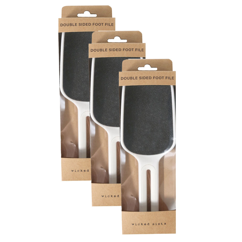 Wicked Sista Pedicure Tools Curved Double Sided Foot File w/ Soft Handle (3 Pack)
