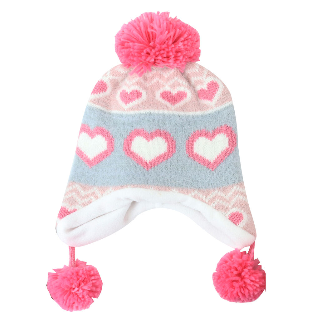 Foote Street Unisex Love Heart Beanie w/ Pom Pom For Kids S/M 3Y-6Y Multi