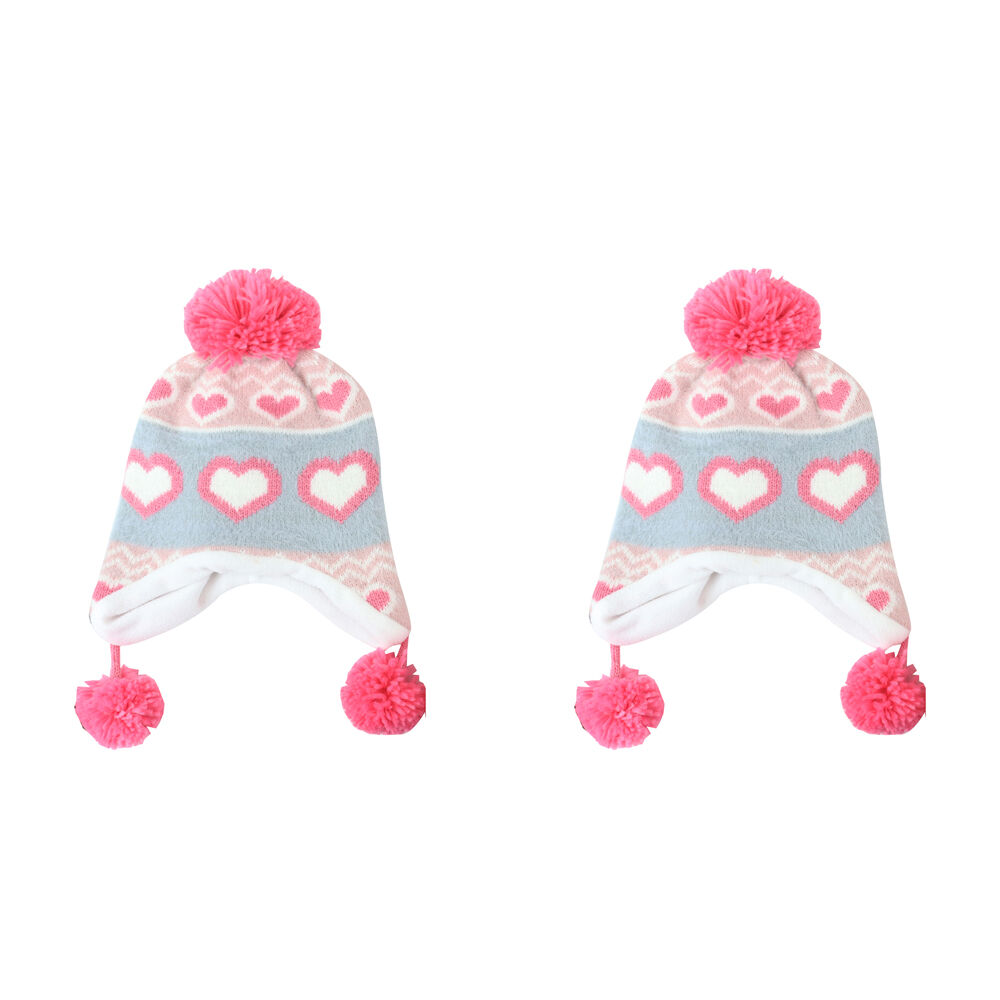 Foote Street Unisex Love Heart Beanie w/ Pom Pom For Kids S/M Multi 3Y-6Y (2 Pack)