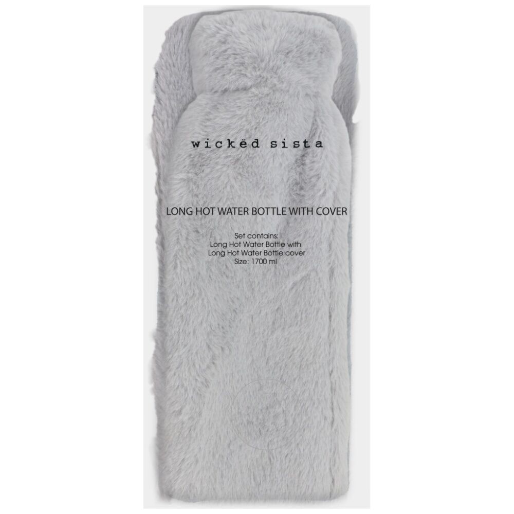Wicked Sista Long Hot Water Bottle Faux Fur With Cover - Grey