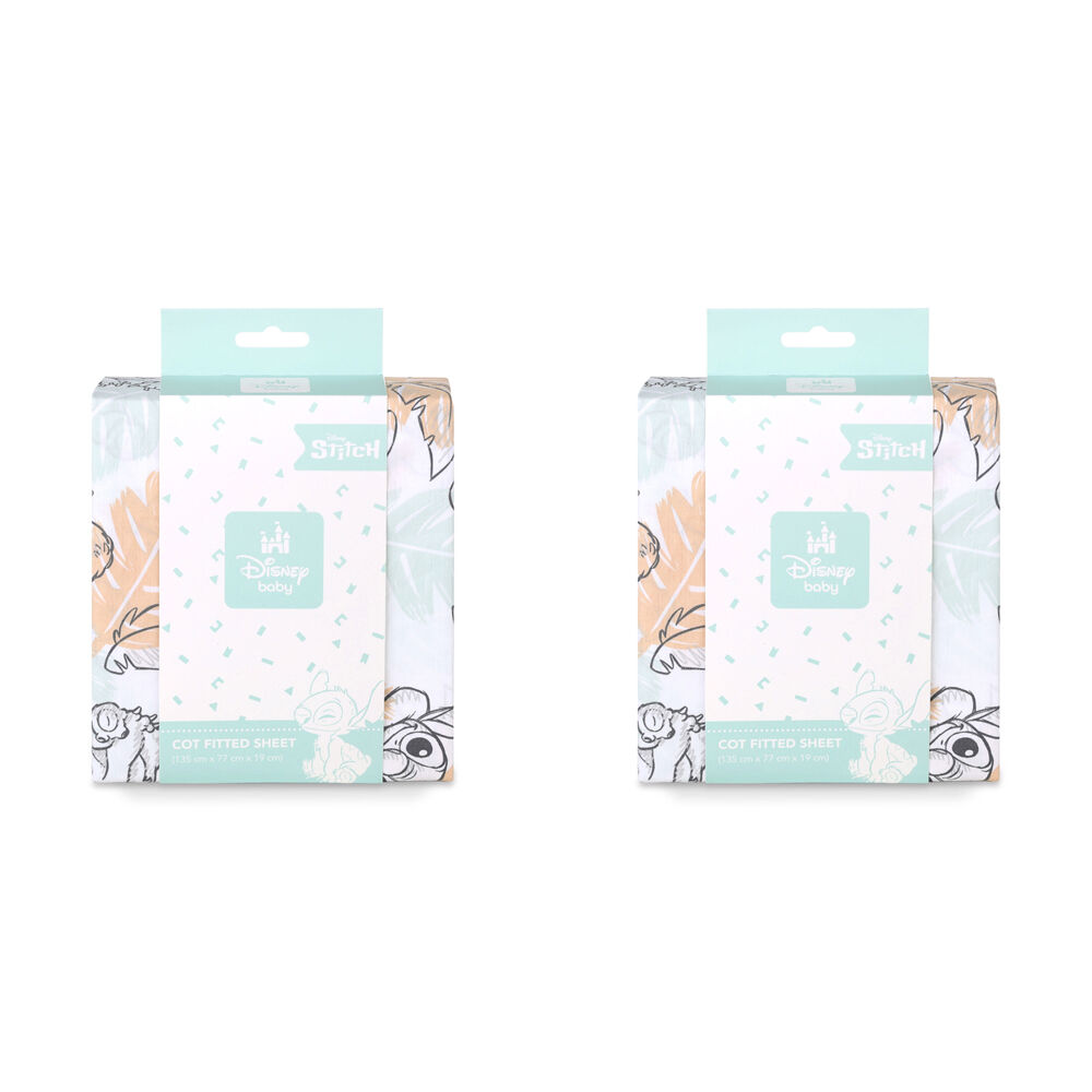 Disney Stitch Baby/Kids Soft Comfort Cot Fitted Cotton Sheet 132x77cm (2 Pack)