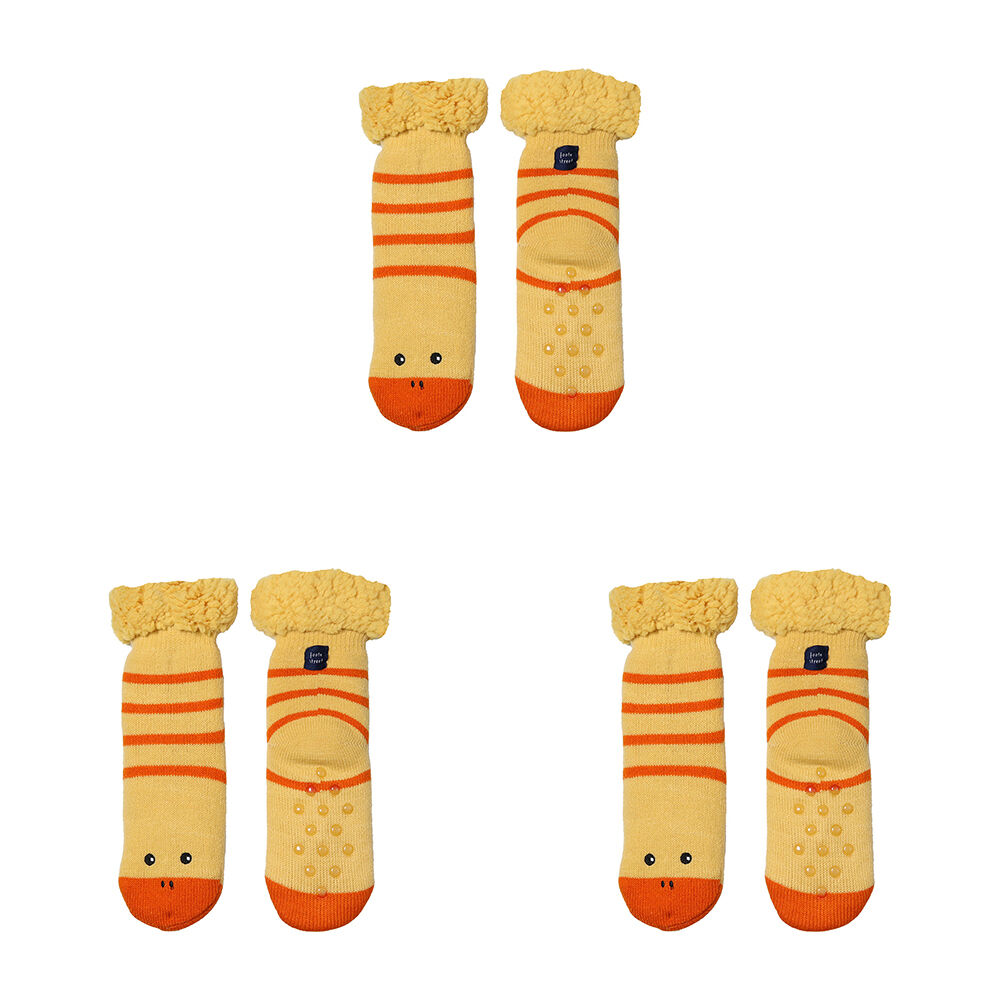 Foote Street Slipper Socks For Kids - Duck - Warm And Cozy - Yellow - 3Y+ (3 Pack)