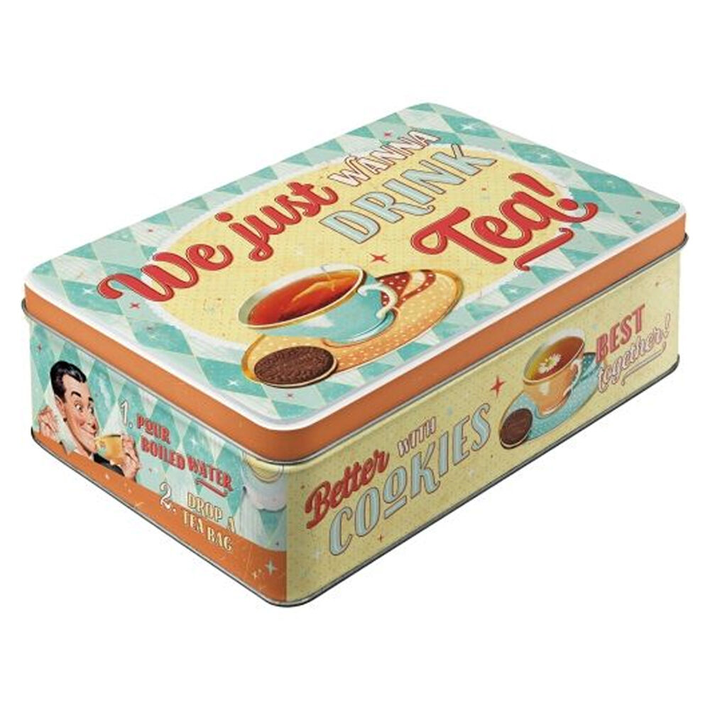 Nostalgic-Art Flat Metal Storage Tin Container 23x16cm Tea & Cookies Together