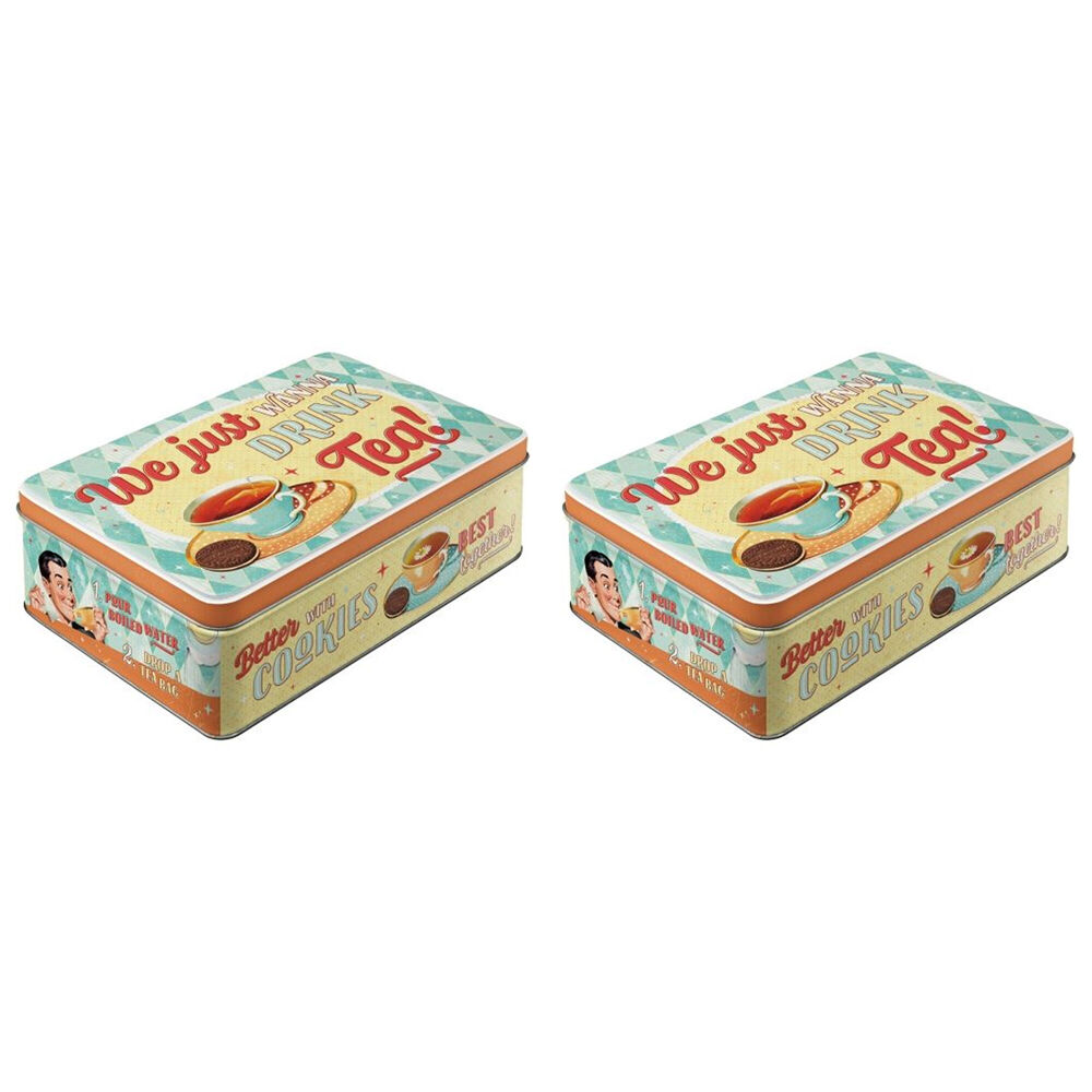 Nostalgic-Art Flat Metal Storage Tin Container Tea & Cookies Together (2 Pack)