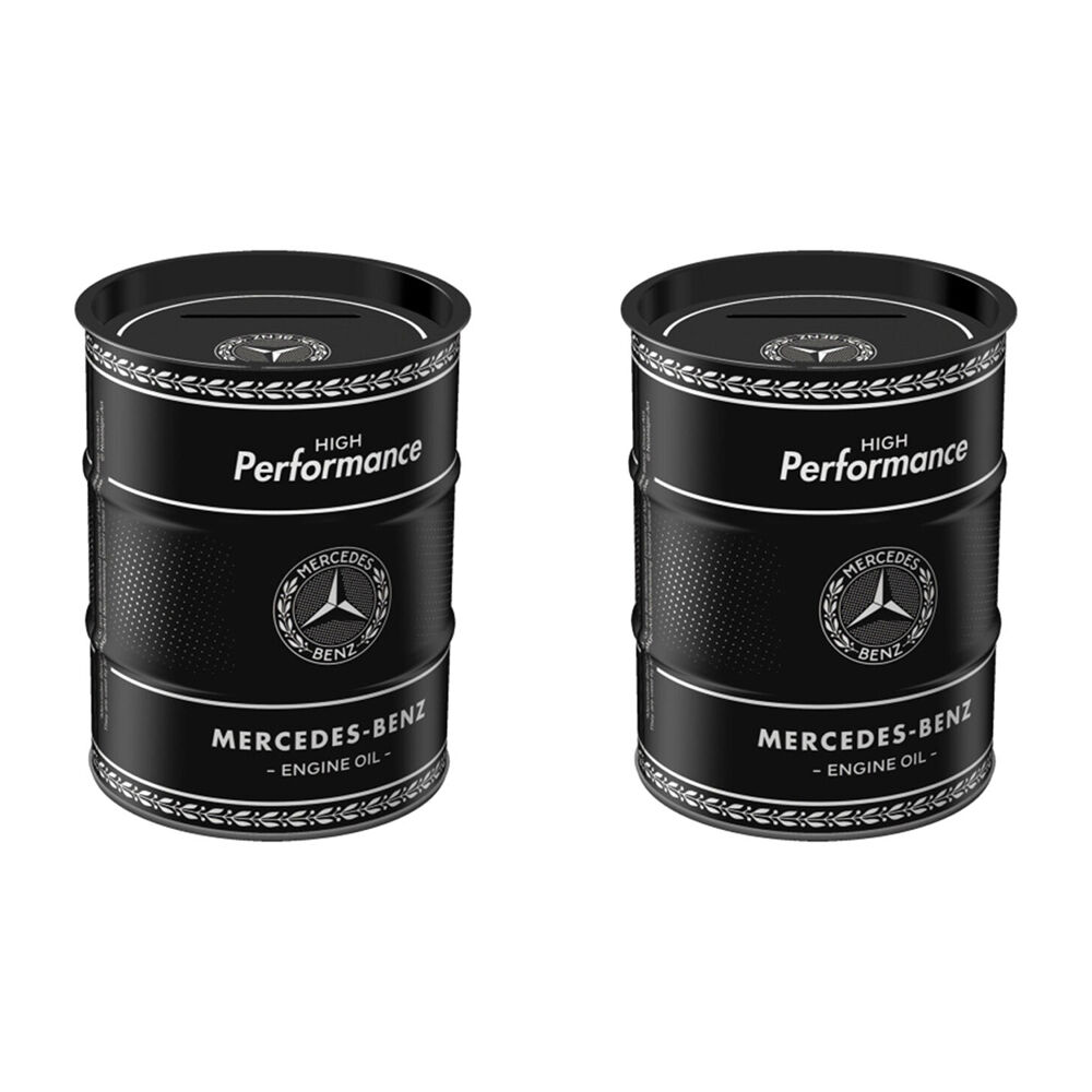 Nostalgic-Art Money Box Coin Bank Oil Barrel 9.3x11.5cm Mercedes Benz Engine (2 Pack)