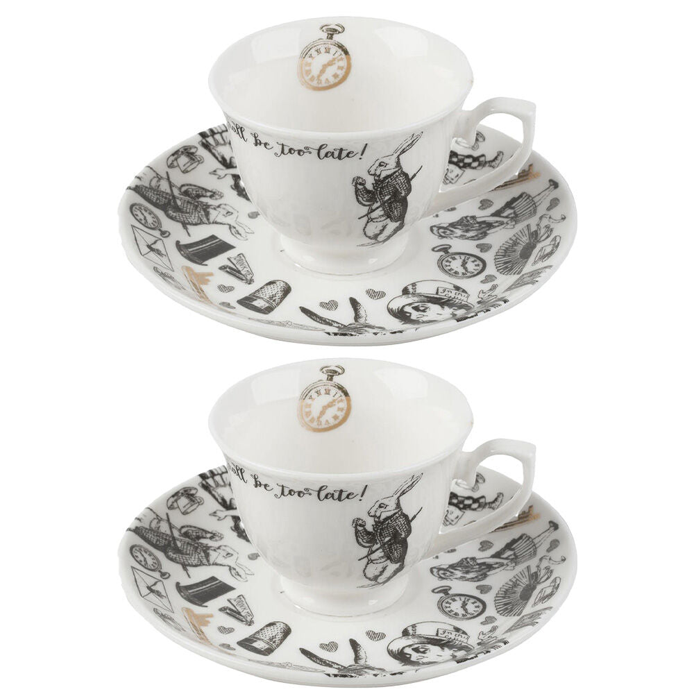 Mikasa x V & a Alice In Wonderland Espresso Cup and Saucer Set White/Black (2 Pack)