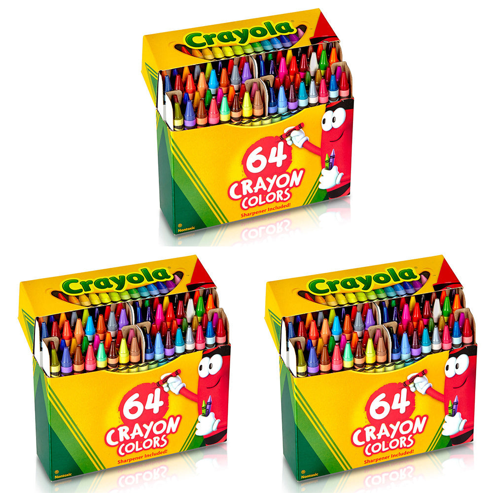 Crayola 64 Crayola Crayon Box w/ Sharpener Colouring Drawing Arts/Craft Children 3y+ (3 Pack)