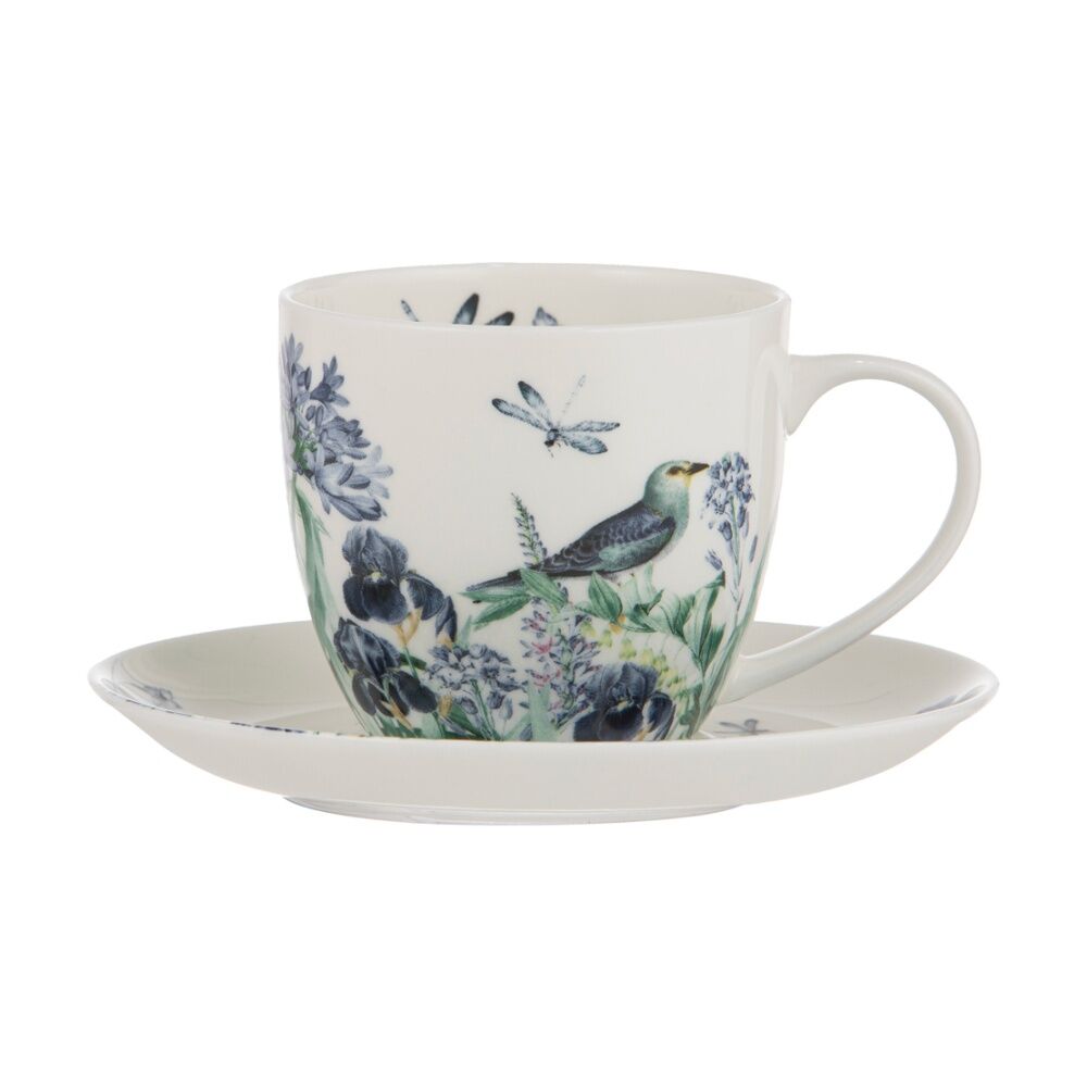 Ashdene Iris Garden Cup & Saucer Fine Bone China Kitchenware Set White (2 Pack) — image 2