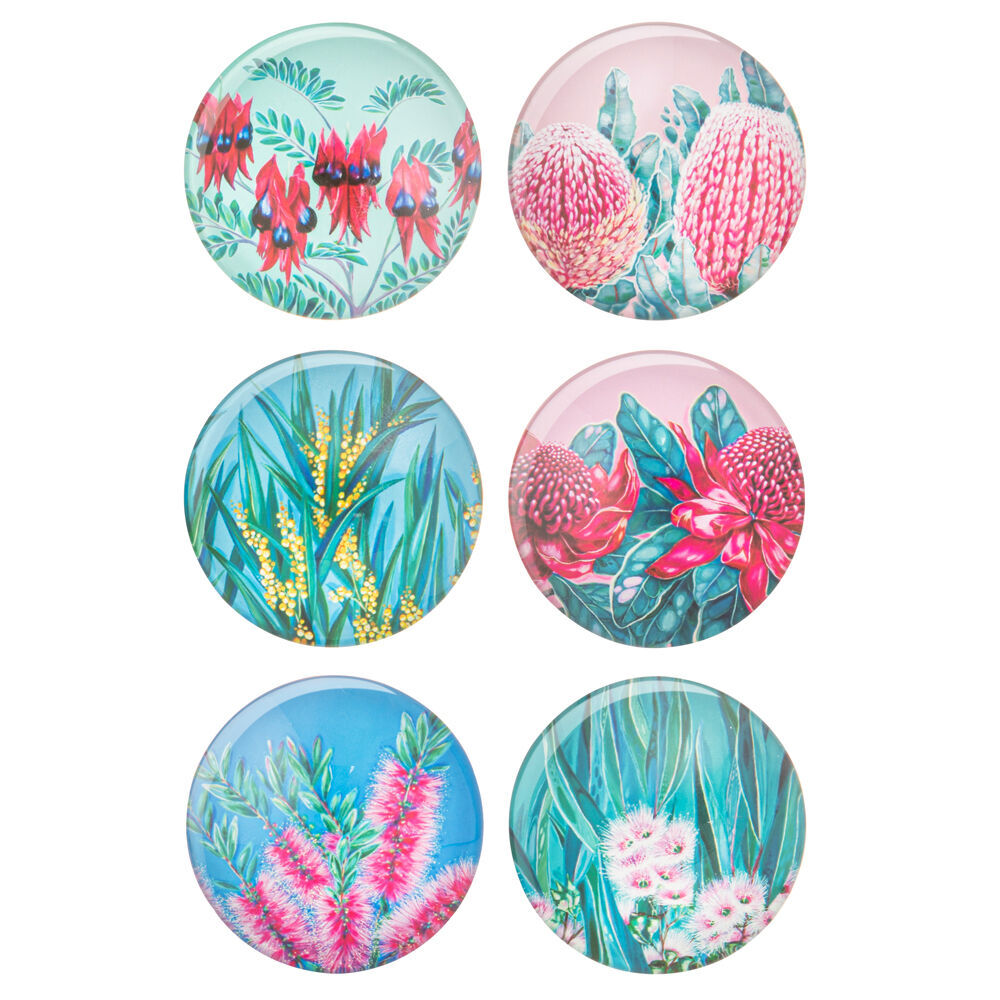 Ashdene 6pc Ashdene Native Flora Print Round Decorative Fridge Magnet Set 5cm Dia (2 Pack) — image 2