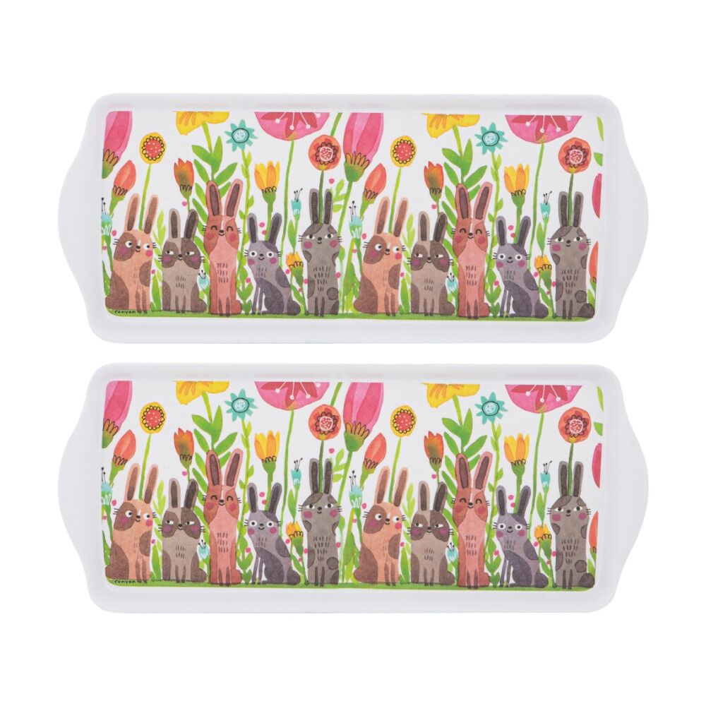 Ashdene Playful Bunnies Blooms Sandwich Dish Tray Serveware 38x16.5cm (2 Pack)