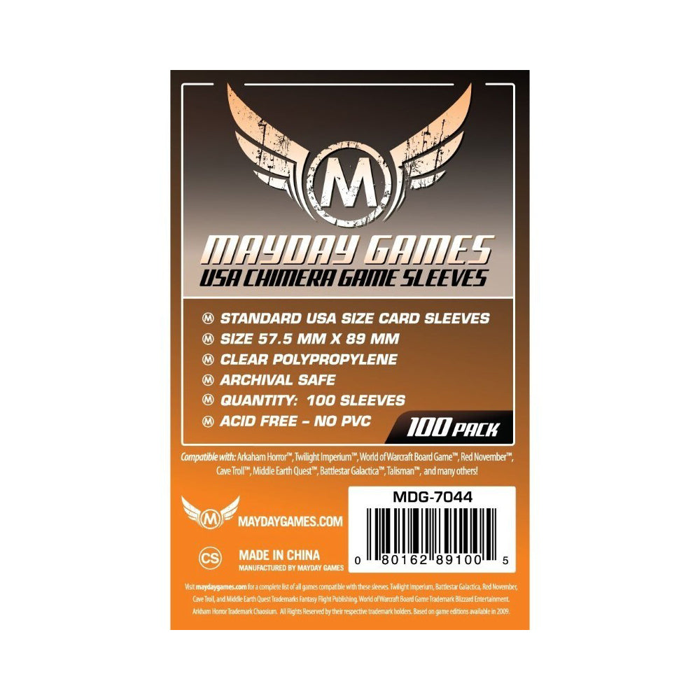 53821-100pc-mayday-57-5x89mm-usa-chimera-game-card-sleeves-orange