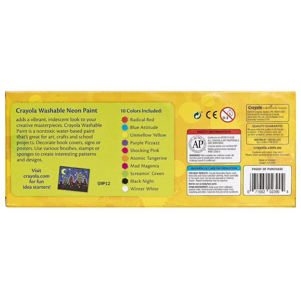 Crayola Washable Neon Paint Set Non-Toxic Water Based Arts Craft Kids 3y+ (20 Pieces) — image 5
