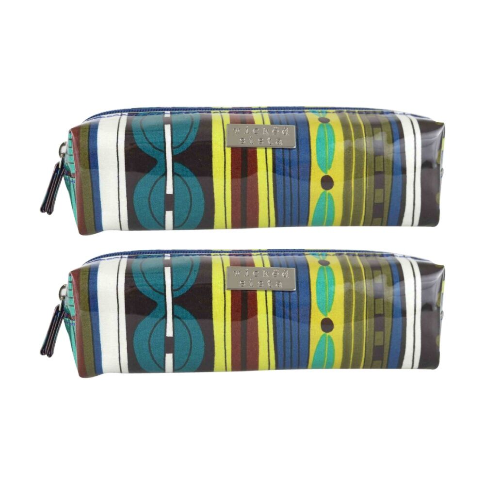 Wicked Sista Zesty Long Cosmetic Bag Waterproof Stripe - Green (2 Pack)